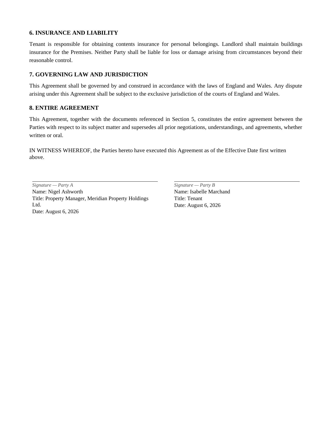 Sample Rental Agreements document