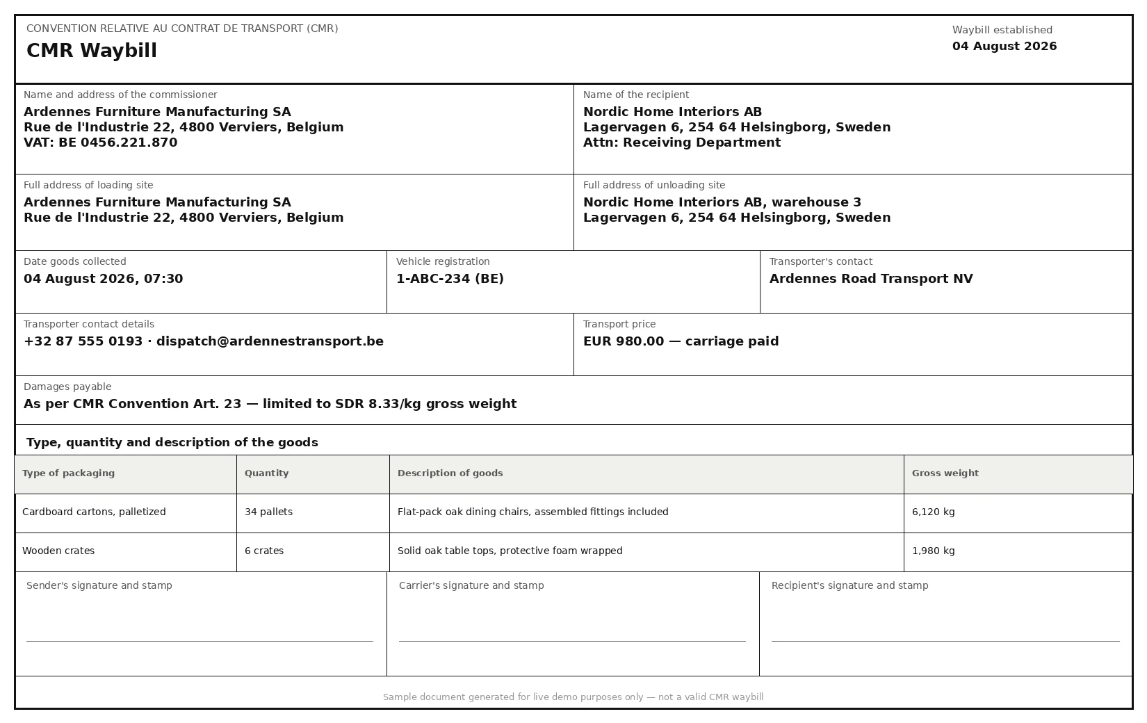 Sample Cmr Waybill document