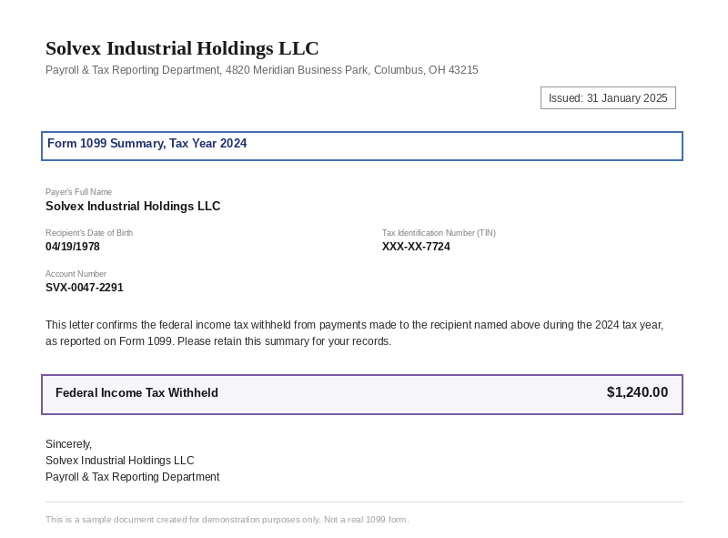 Sample 1099 Form document