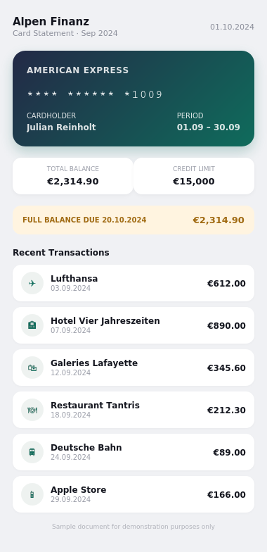 Sample Credit Card Statement document