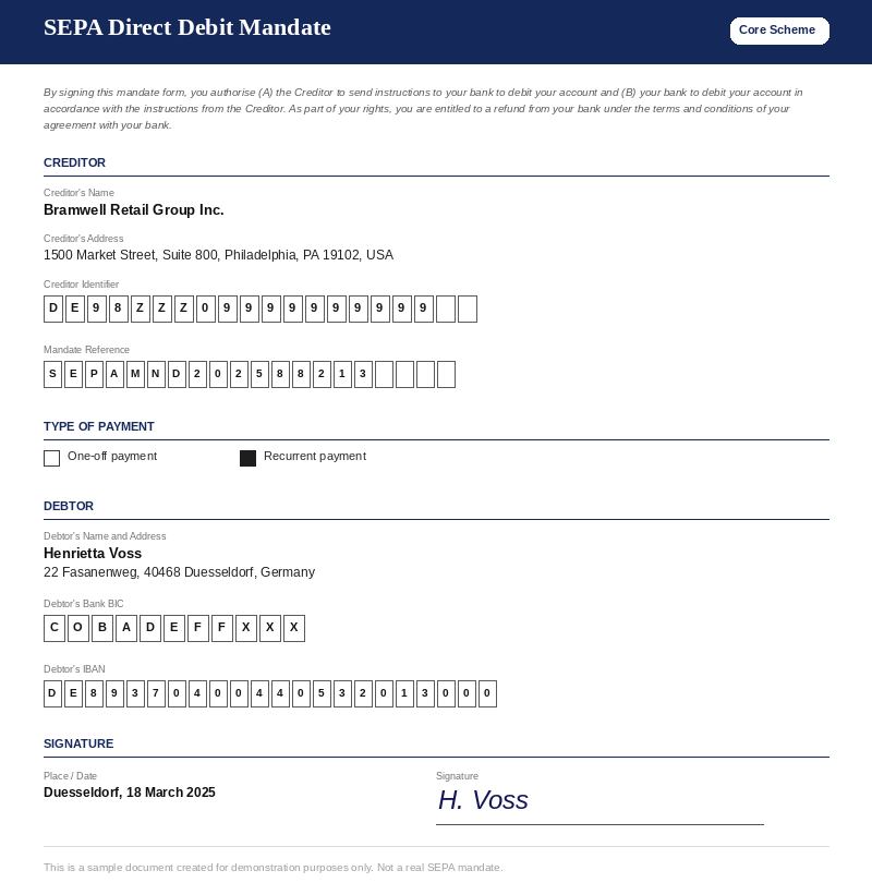 Sample Sepa Authorization document