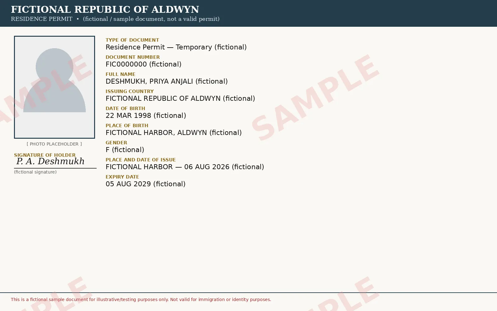 Sample Residence Permit document
