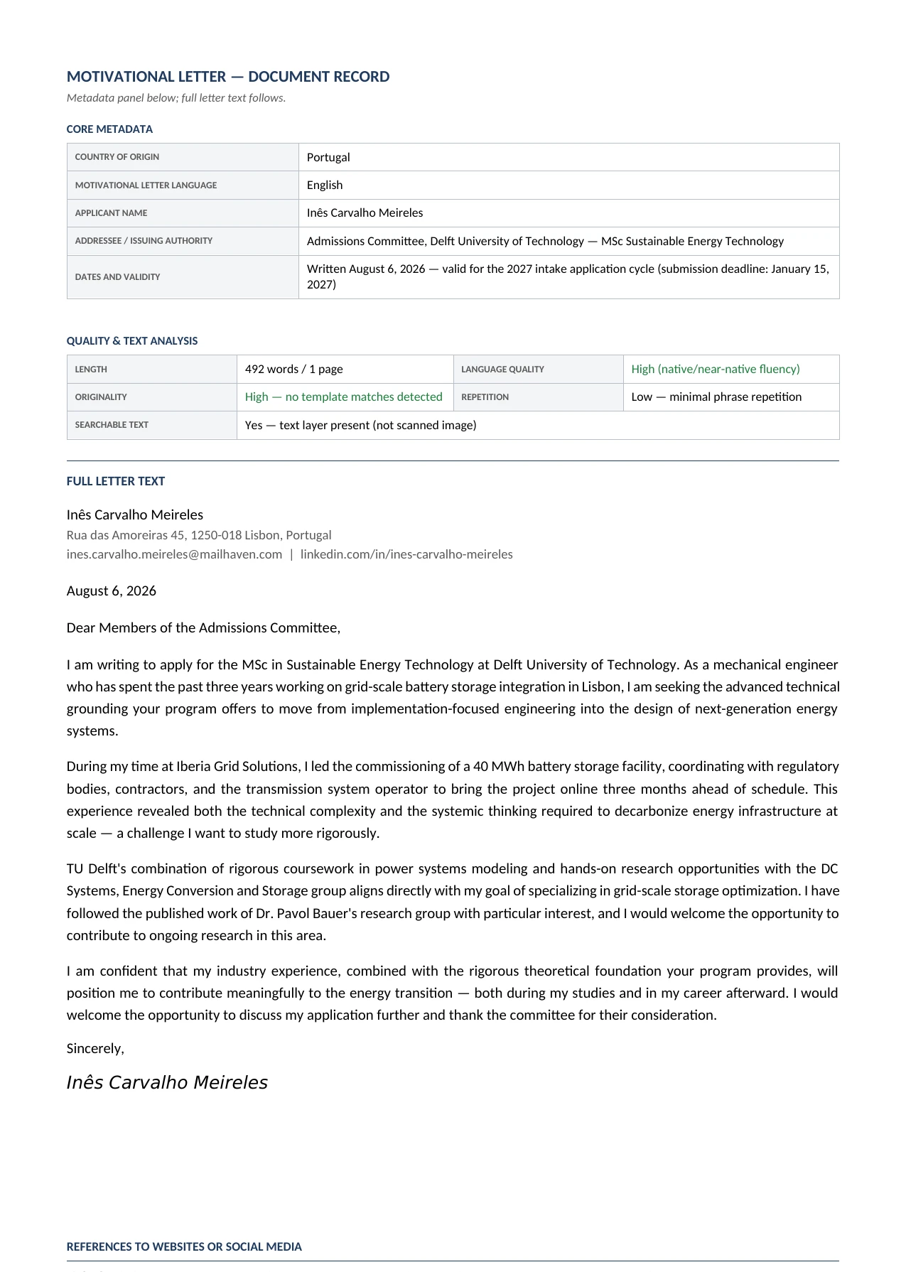 Sample Motivational Letter document