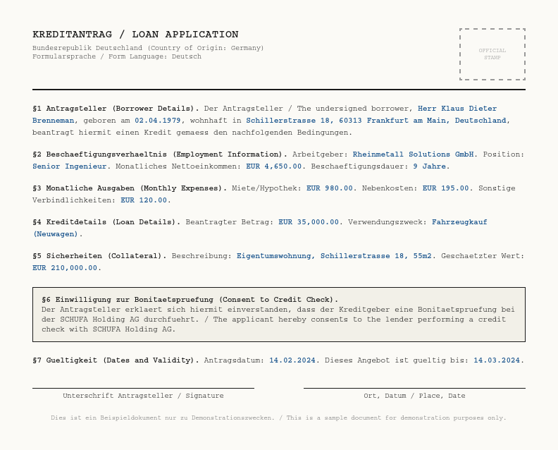 Sample Loan Application document